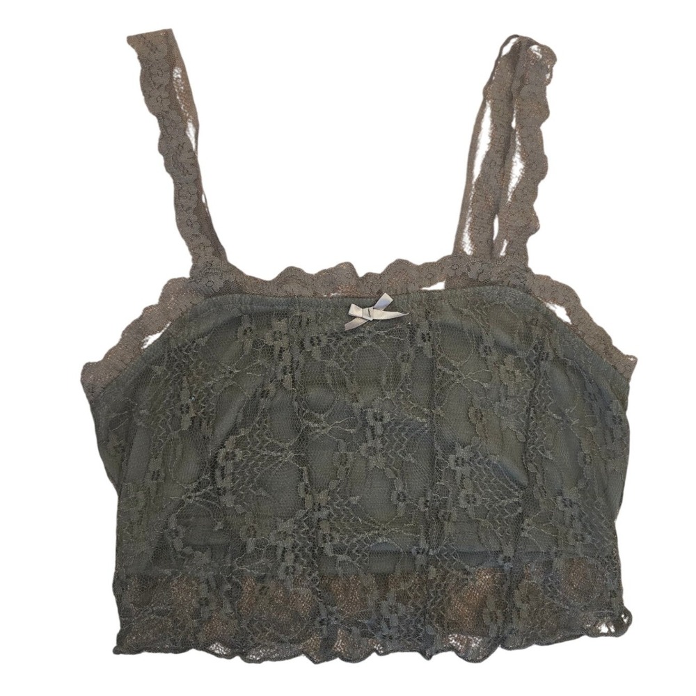Romwe Bralette Crop Top Cami XS Olive Green Lace Whimsigoth Moody Coquette Fairy